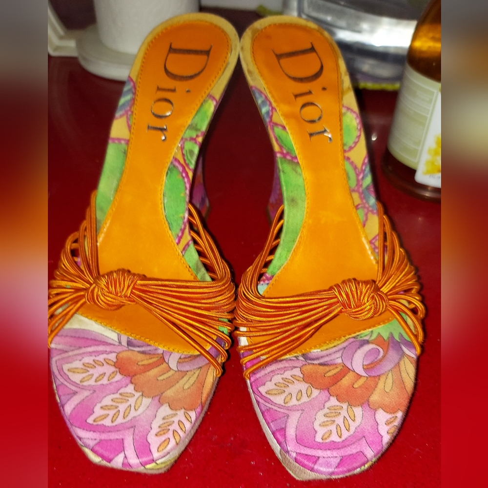 Dior Women's Orange and Pink Patterned Shoes